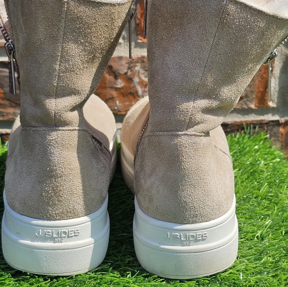 J/Slides Tristan Suede Taupe Faux Inter Lining, Women's Size 8 - Picture 5 of 11